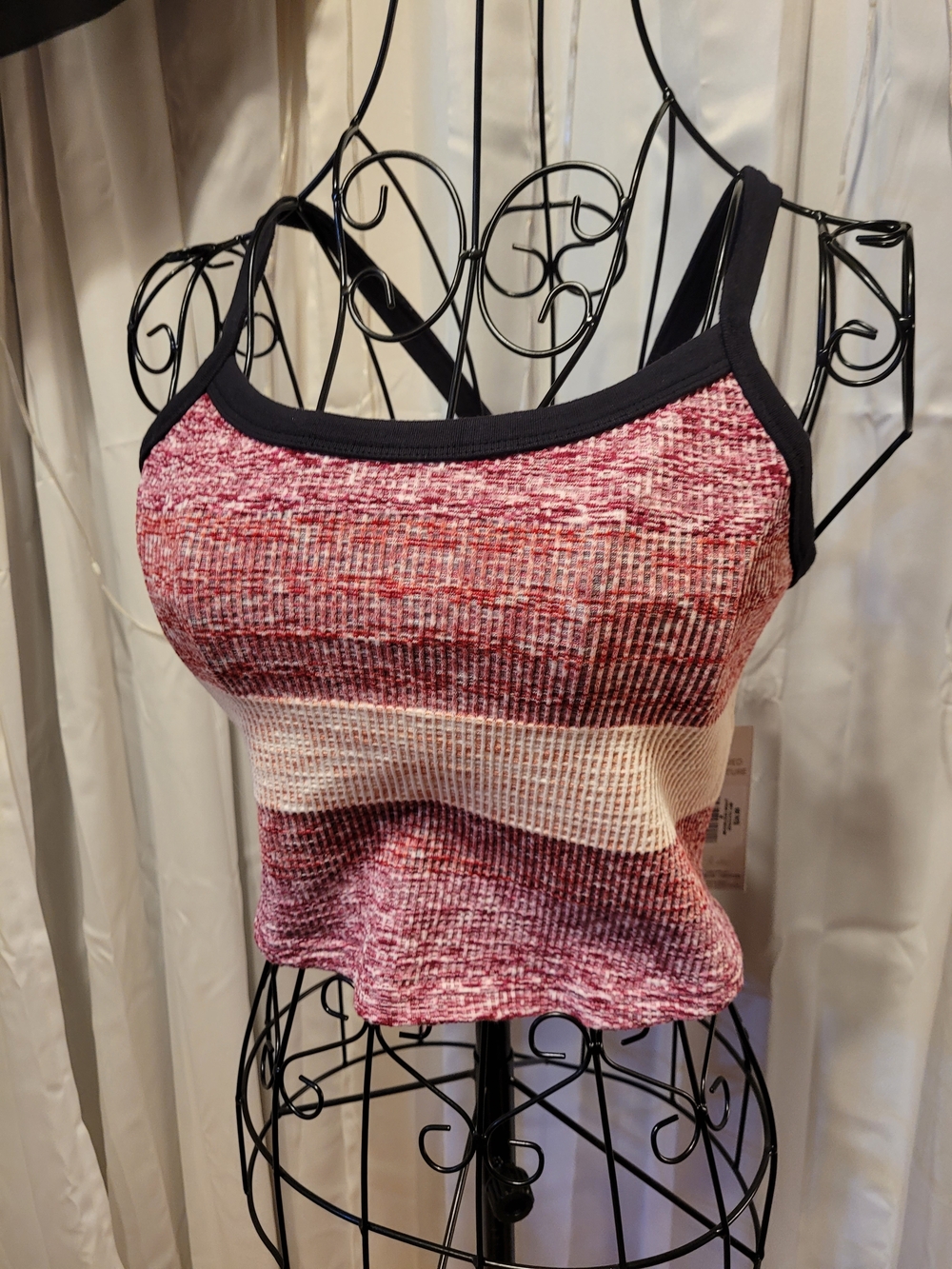Striped Pink Knit Cropped Camisole with Contrast Trim